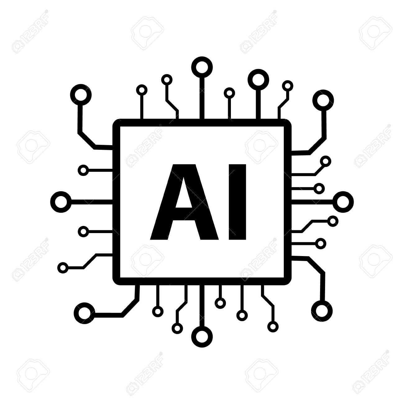 Artificial intelligence AI processor chip vector icon symbol for graphic design, logo, web site, social media, mobile app, ui illustration